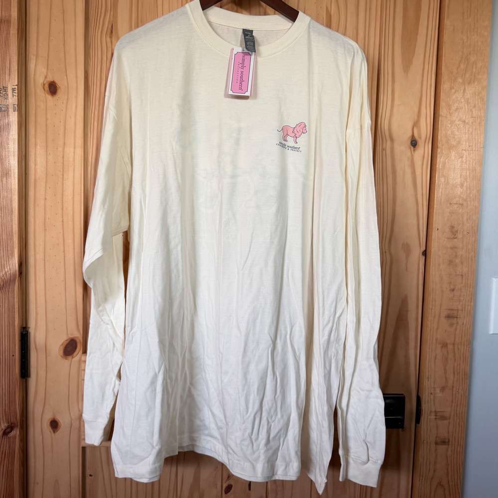 Simply Southern Women Floral Lion Long Sleeve T-Shirt Cream XXL NWT